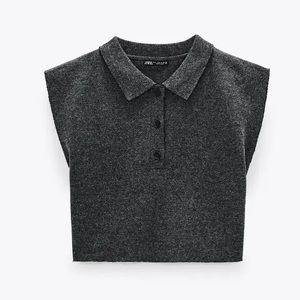 NWT Zara Wool Polo Crop Top Gray